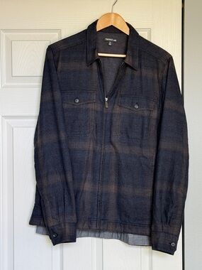 Toad&Co Men's Dark Navy Plaid Zip Shirt Jacket